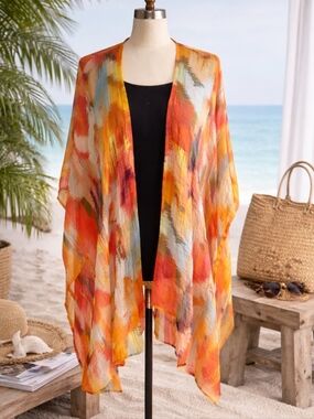 Michael Stars Ruana Scarf Kimono Wrap Multicolor Abstract Lightweight